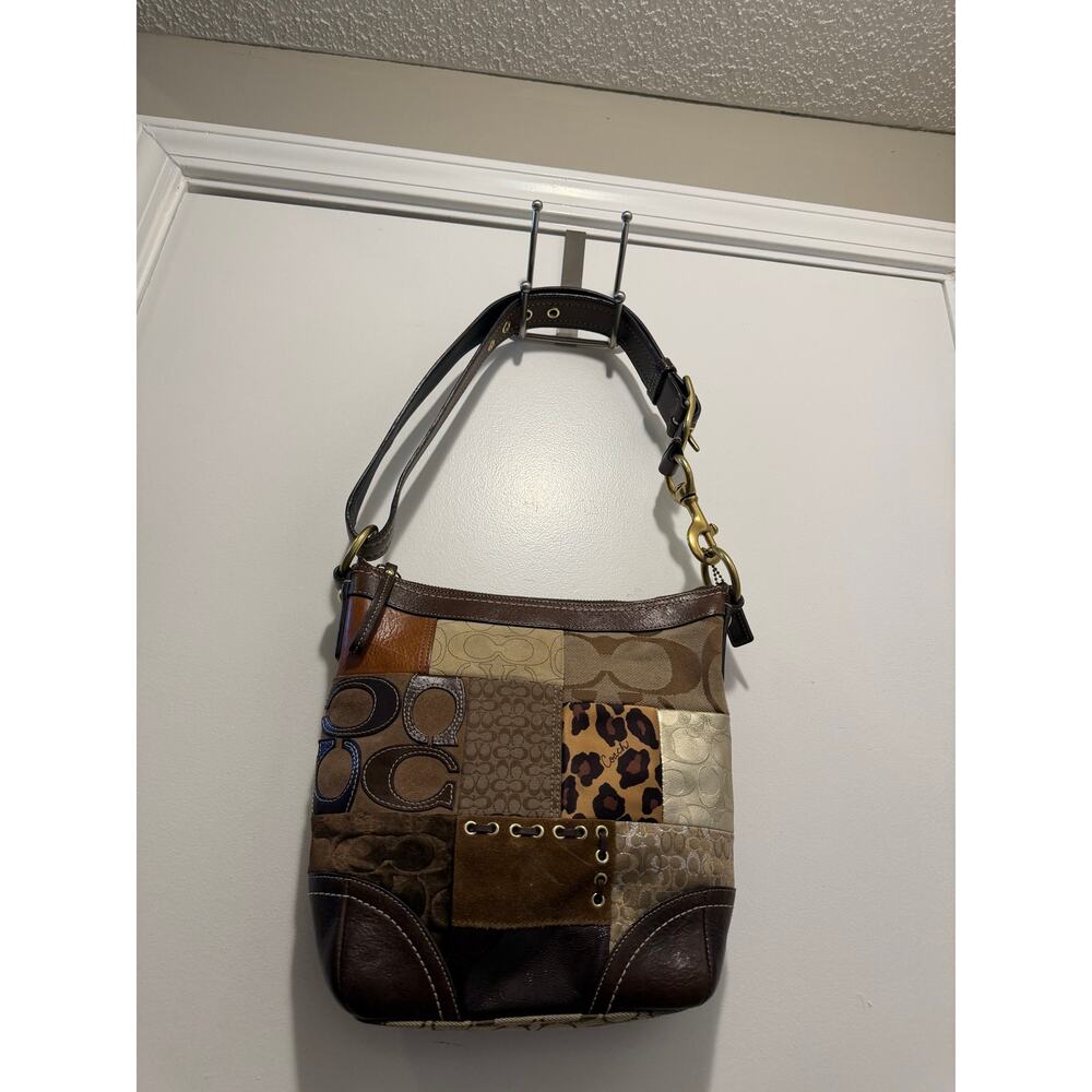 Coach Patchwork Shoulder Bag Brown Multi Leather Trim - Picture 14 of 15